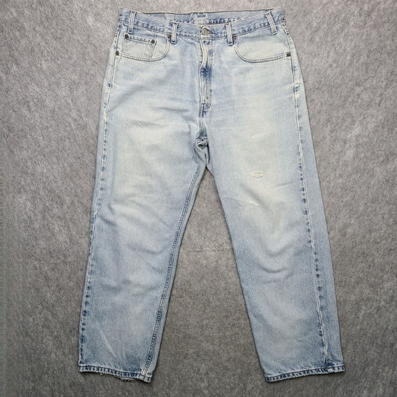 Vintage Levi's 569 Jeans Mens 38x30 Straight Bat Wing Blue Distressed Light Wash - Picture 1 of 15